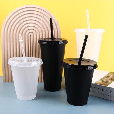 Drinkware Food Grade PP Plastic Change Color Straw Mugs with Lid with Straw Water Cup 475ml/601-700ml Matte Drinks Cup Coffee