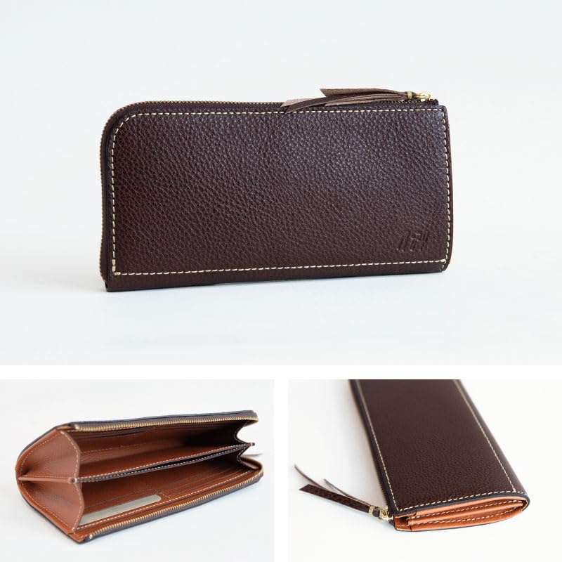Artigianoworks Long Wallet for Men and Women, Round Zipper, Cowhide Leather, Himeji Leather, Made by YKK, Large Capacity, Card Storage, Red, Aw-05ns