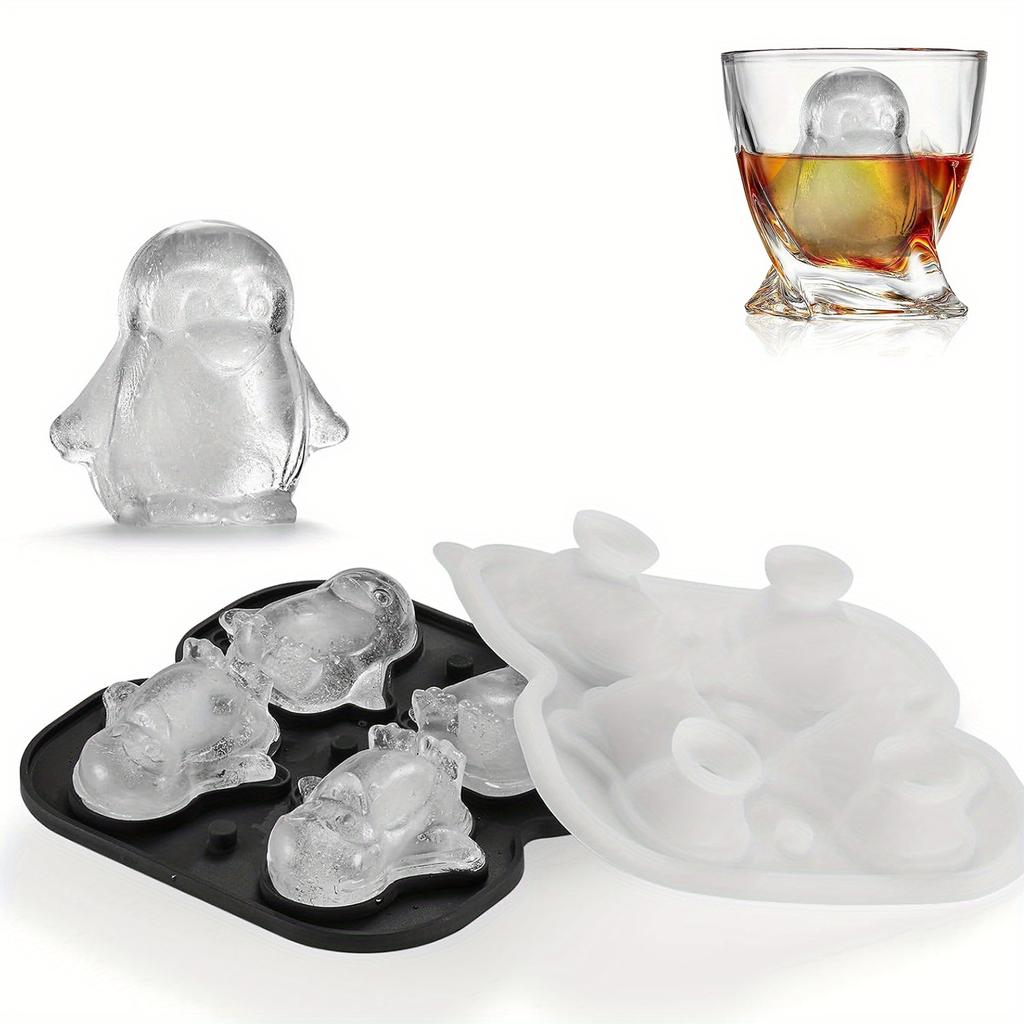 1x Penguins Ice Cube Mold Fun Shapes, Odd Novelty Penguin Gifts, 2.2inch Large Silicone Whiskey Ice Mold for Cocktails, Bourbon, Brandy