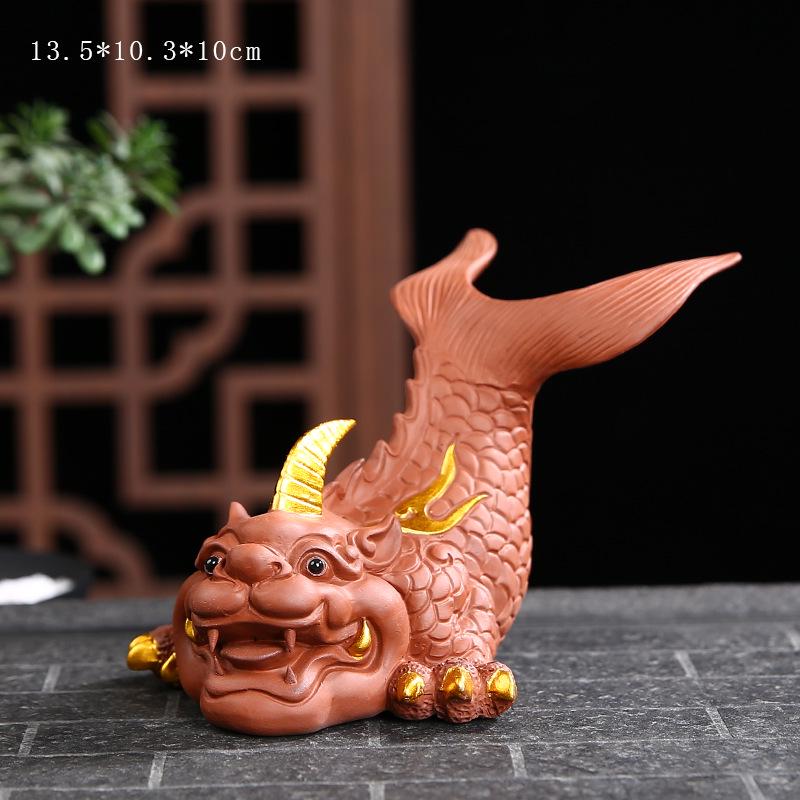 Zisha Tea Pet Ornament - Wealth Fish Dragon Tea Tray Accessory with Customizable Logo, Gongfu Tea Set Pixiu