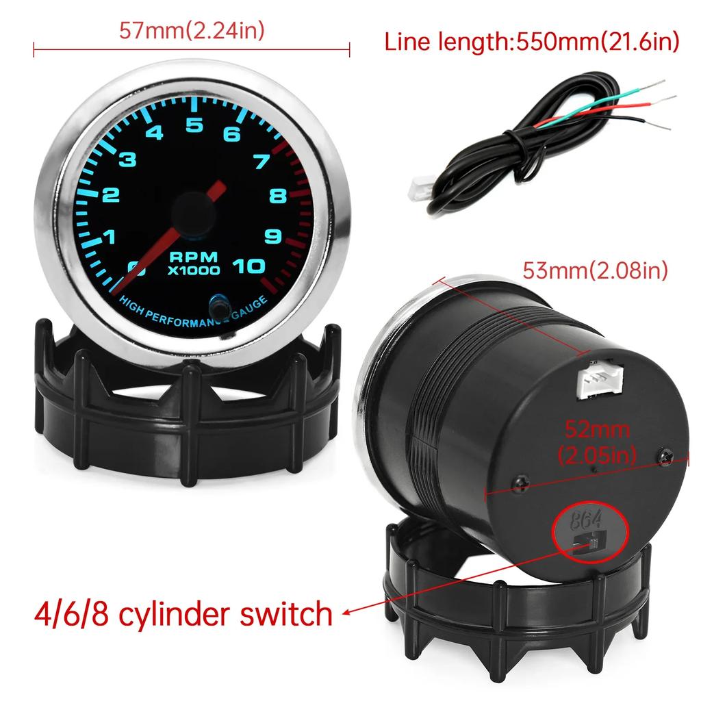 52mm Car Oil Press Meter RPM Boost Water Temp Oil Temp Air Fuel Ratio Voltage EXT Temp Meter 7 Color Backlight Gauge For 12V Car