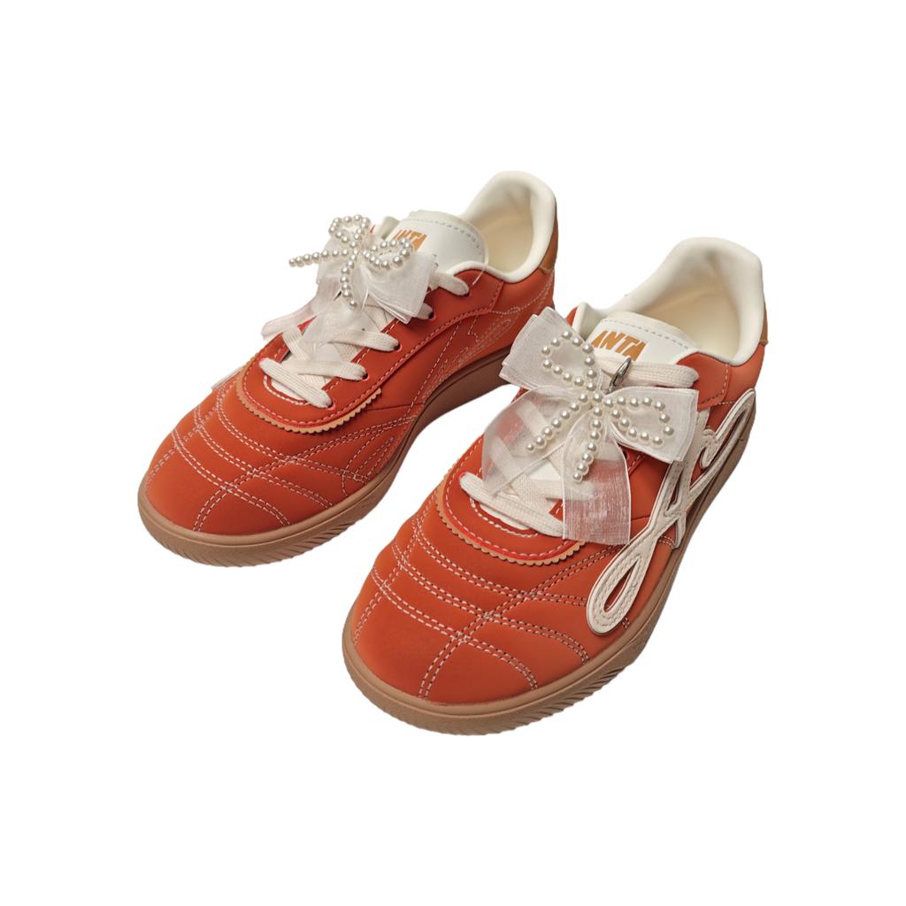 Anta Dream Garden Pearl Bow Trendy Lightweight Wear-Resistant Non-Slip Low-Top Dad Shoes Women Sneaker Flowing-Sand-Orange Creamy-White 122548038R-1