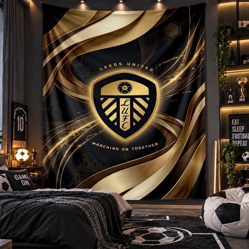 Tapeçaria de Parede Estampa de Futebol Leeds United Tecido para Sala de Estar Quarto Decoração de Casa