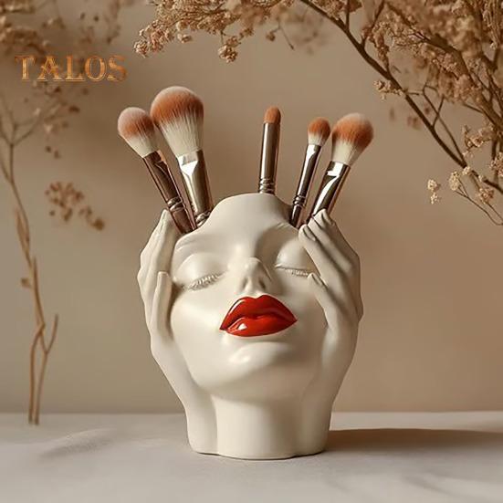 Dámský konturovaný design držák na tužky Ručně vyráběná umělecká dámská forma Hlava váza Minimalistický držák na štětce na make-up pro domácí obývací pokoj Dekorace knihovny
