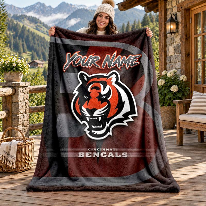 Cincinnati Bengals Custom Name Flannel Blanket Personalized Soft Warm Plush Throw Blanket Customized Gift for Family Friends