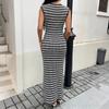 Striped Knit Sleeveless Bodycon Maxi Dress For Women