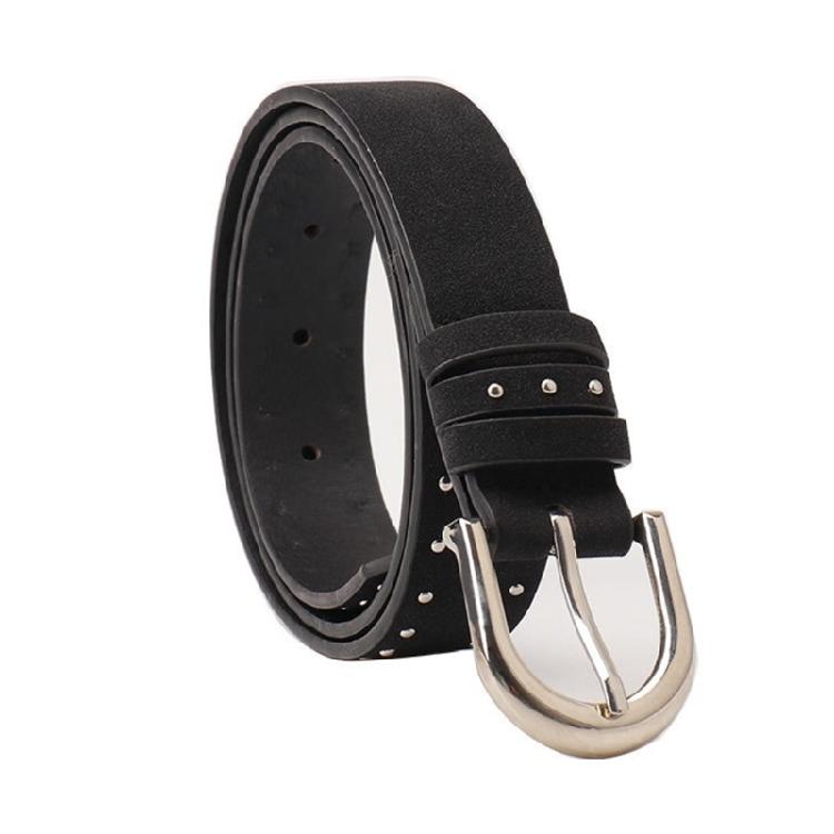 Adjustable Solid Color PU Belt For Women Jeans Waist Strap Simple Belt Fashion Stylish Studded Design
