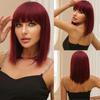 Purple Pink Ombre Black Short Straight Synthetic Wigs with Bangs Bob Wig for Women Daily Cosplay Party Heat Resistant Fake Hairs