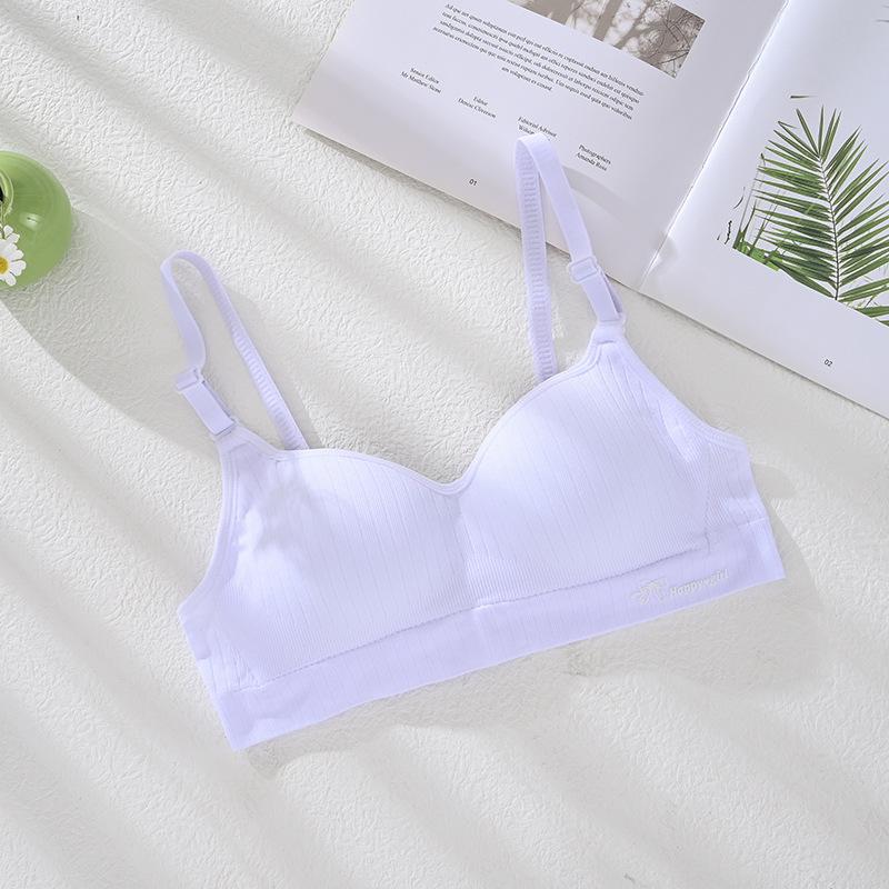 

Thin and light model without steel ring breathable student bra cover development period solid color simple college style 32/70ab through cup белый