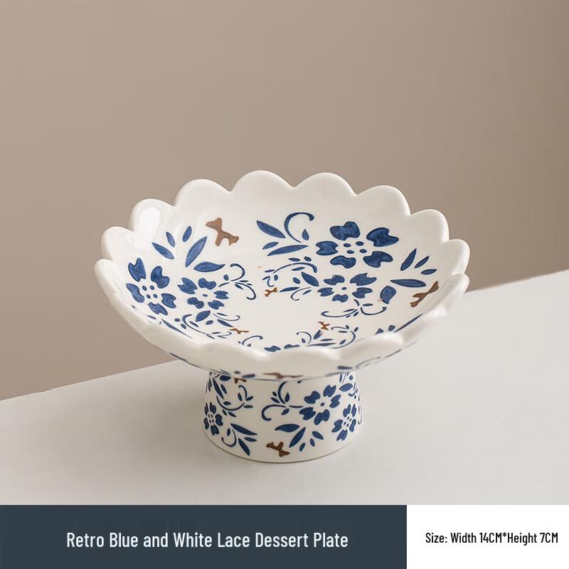 Сине-белая фарфоровая тарелка для фруктов и закусок