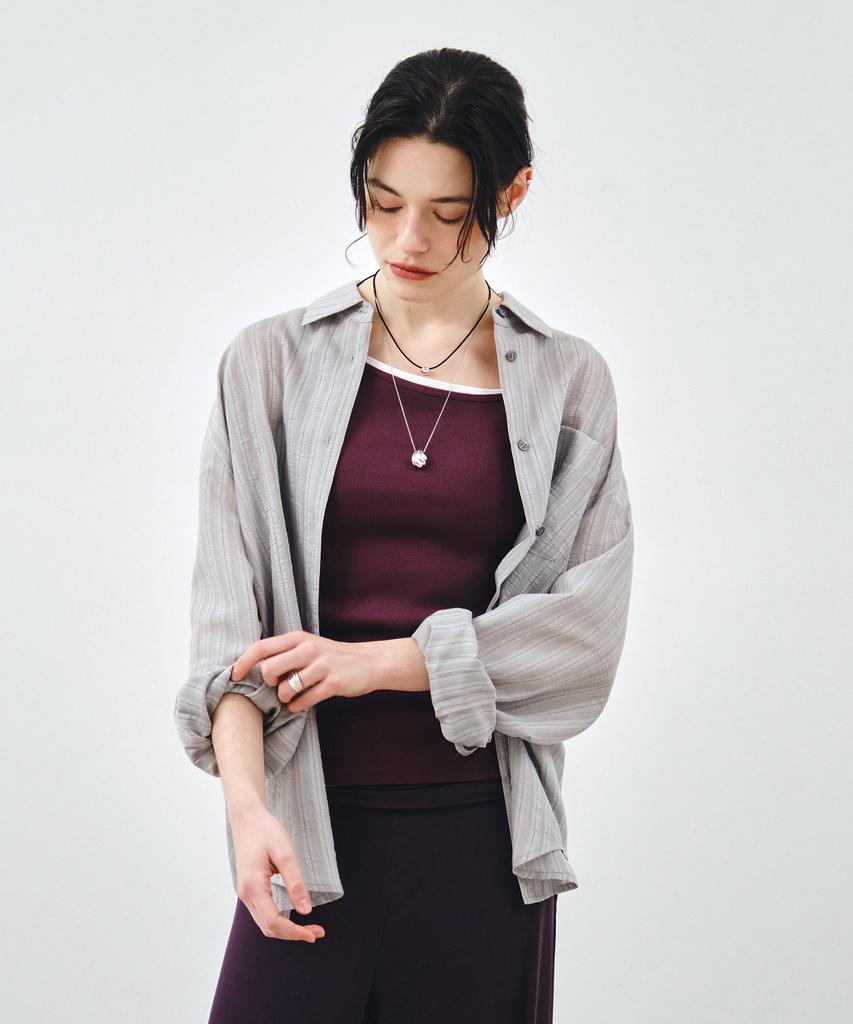 MONGDOL Striped See-Through Oversized Shirt Gray Mdsh019Stgray