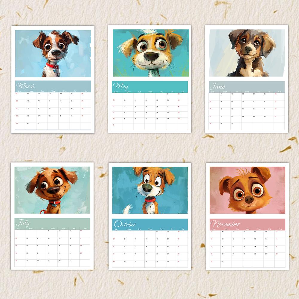 1pc, 2026 Doodle Puppy Calendar - Cute Dog, 12 Different Designs, Calendar, Birthday, Christmas, New Year Gift
