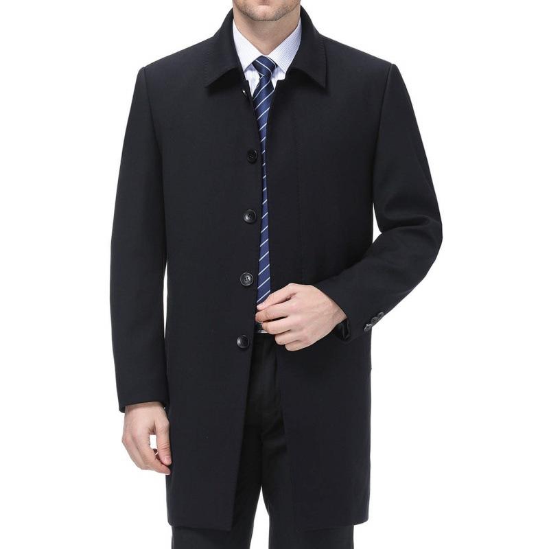 High-end Windbreaker Men's Mid-length Spring and Autumn Middle-aged and Elderly Dad Lapel Casual Coat Business Men's Wool Coat