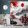 1pc Red Japanese-Inspired Cherry Blossom & Mountain Landscape Shower Curtain - Durable Polyester Fabric, Machine Washable with