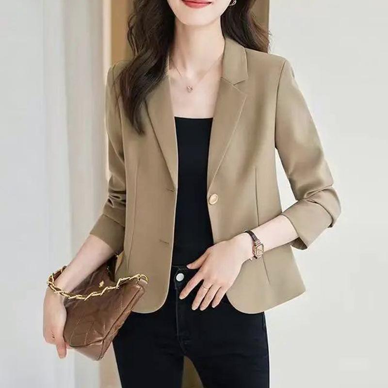Spring Autumn Elegant Fashion Solid Color Cardigan Suit Women Temperament Blazers Female Outwear Coat Top