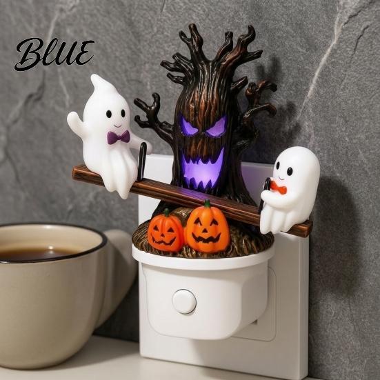 Halloween Night Light Light Plug-in Resin Seesaw Ghost And Dead Tree Child-friendly Lamp Waterproof Spooky Decor for Bedroom Party Ornament Scary