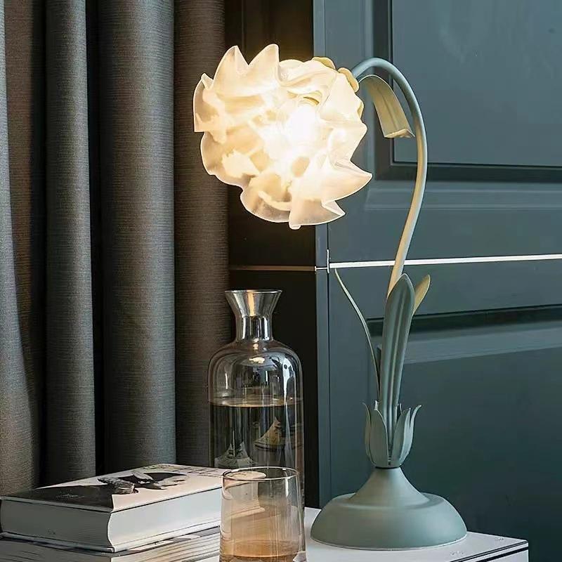 French Lily of the Valley Table Lamp, Vintage Floral Ambient Night Light, Decorative Flower Desk Lamp for Bedroom Bedside