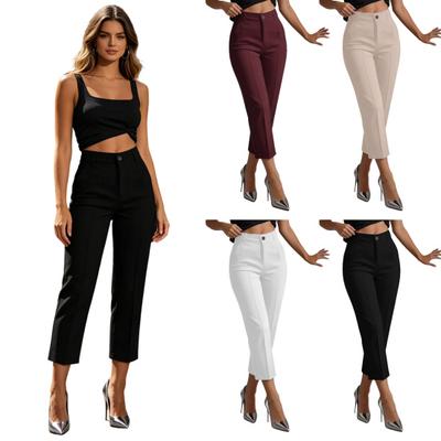 Damenhose Hohe Taille Schmal Geschnitten Gerades Bein Einfarbige Hose mit Knopf Reißverschluss Verschluss Pendeln Arbeitskleidung