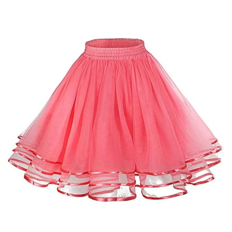 Women Petticoat Tutu Under Skirts Crinoline Three Layers Ribbon Gauze Tulle Skirt Vintage Bridal Slips Rockabilly
