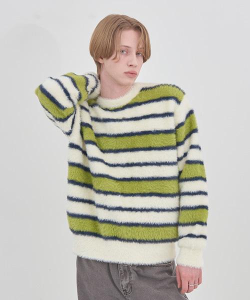 Graph Platform Striped Mohair Knit Olive Brown