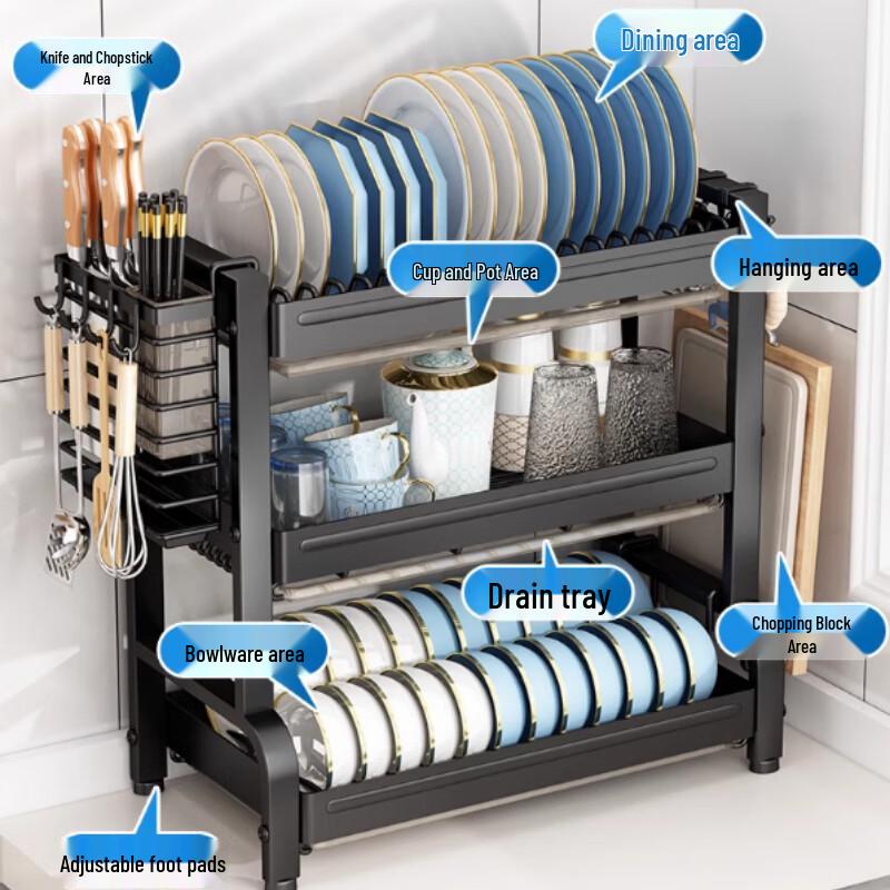 Modern Aluminum 3-Tier Countertop Dish Drying Rack