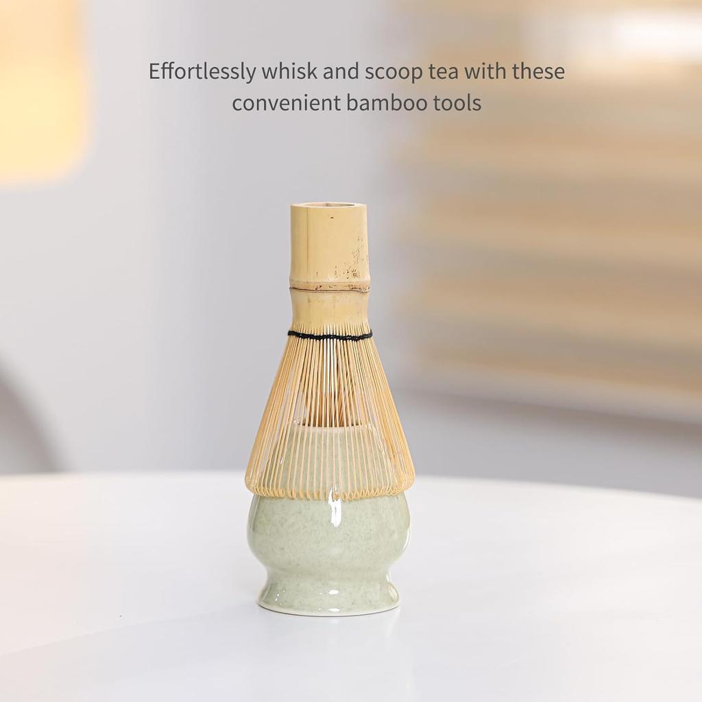 Matcha Set Match Bowl with Spout and Matcha Whisk Holder Whisk Tea Set Includes and Bamboo Scoop Ceramic 17 OZ - 4pc Perfect Matcha Kit for Matcha