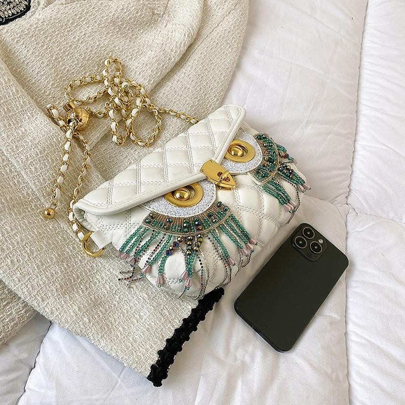 Personalized Fringed Owl Bag Women's 2025 New European and American Fashion Rhinestone Small Fragrant Style Diamond Shoulder Small Square Bag