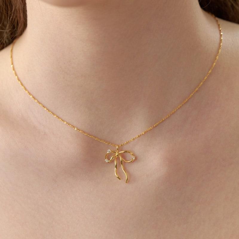 Tatiana (925 Silver) Glint Big Ribbon Necklace NZ2182