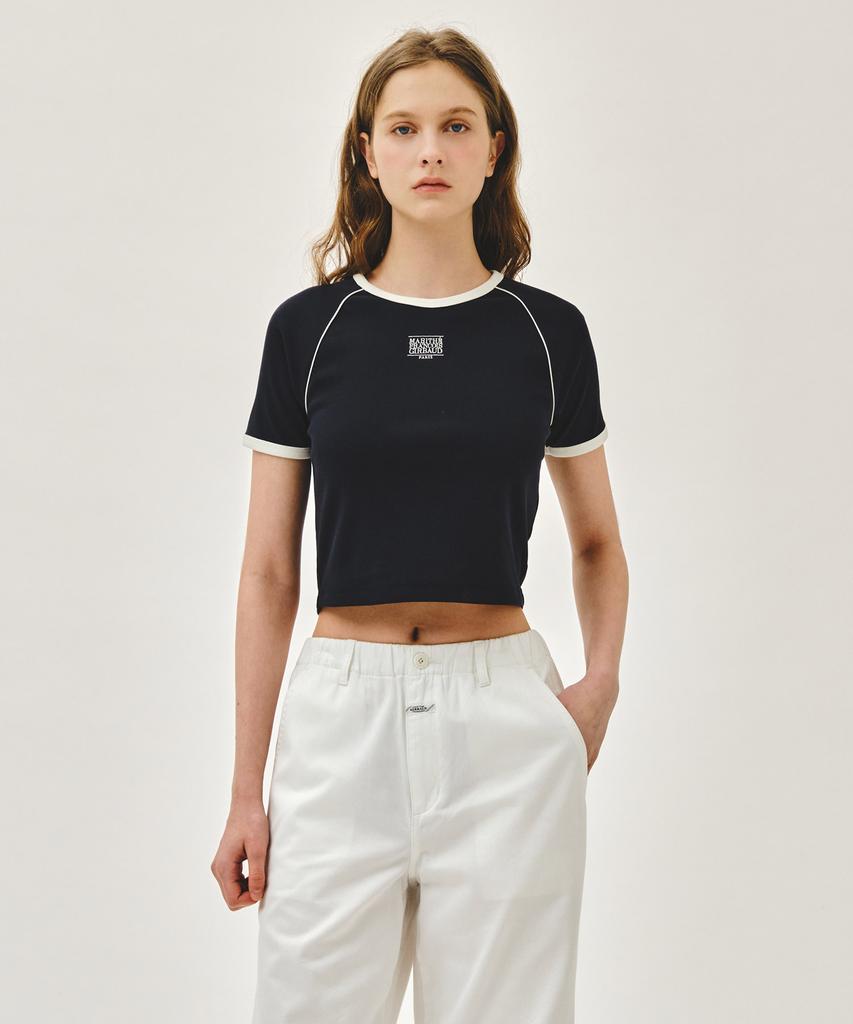 Malittepeulangsowajeobeo W Aerocool Small Classic Logo Ringer Slim Crop Tee Navy