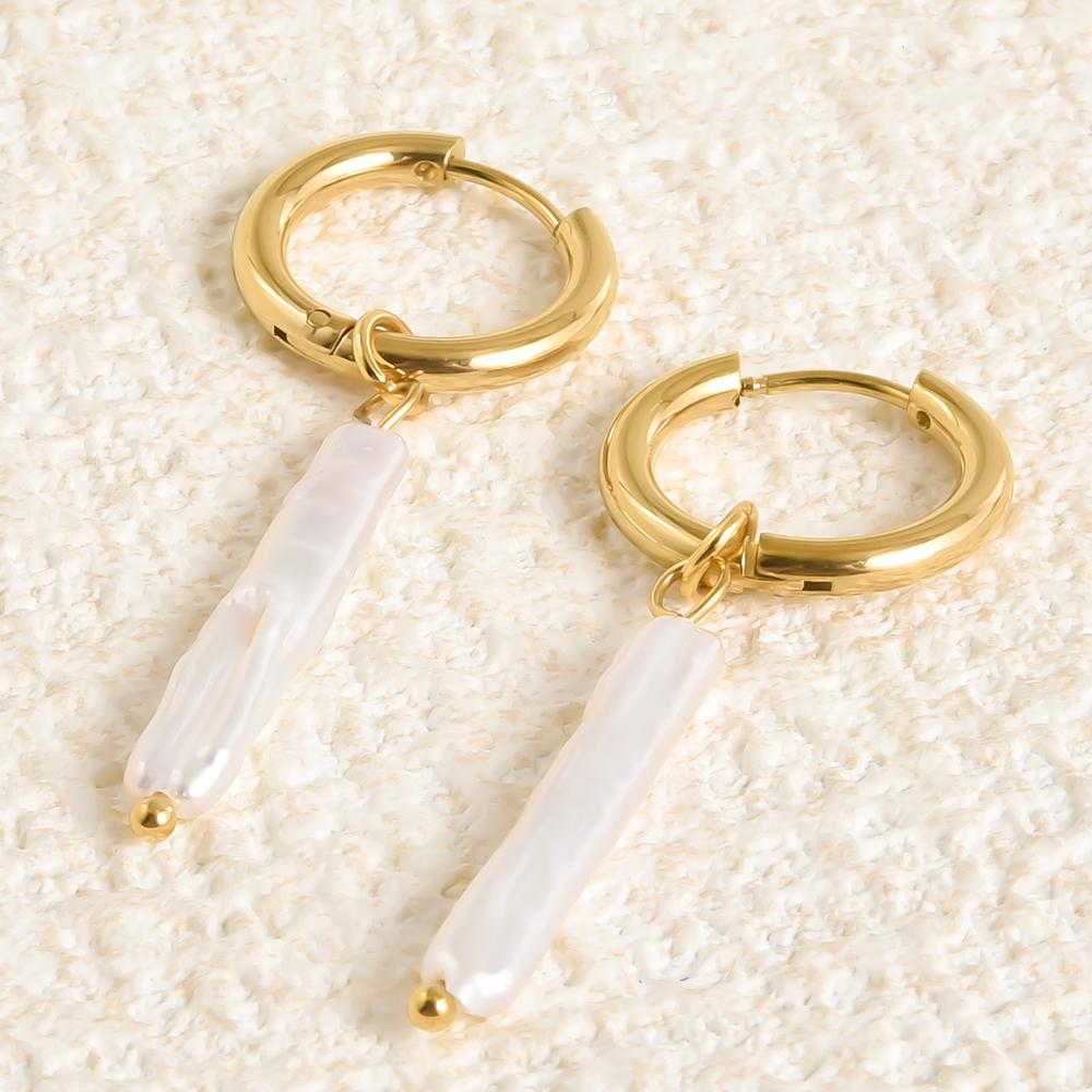 Real Natural Irregular Pearl Earring Stainless Steel Jewelry For Women Men Accessories Round Hoops Piercing Baroque Boucles Gift