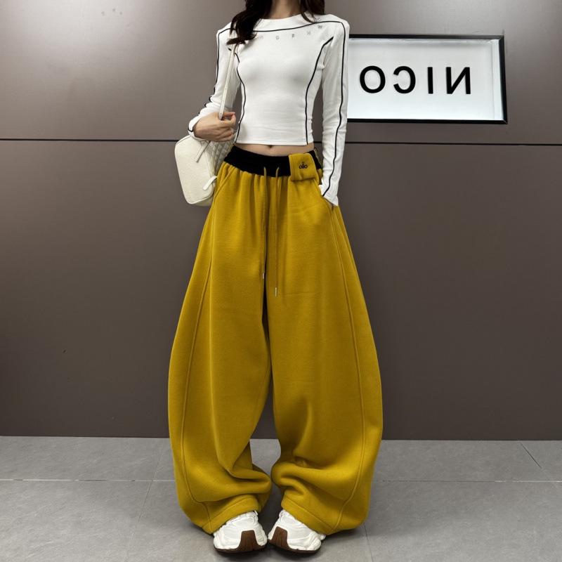 

Spring 2026 Color Block Wide-Leg Floor-Length Casual Pants Small