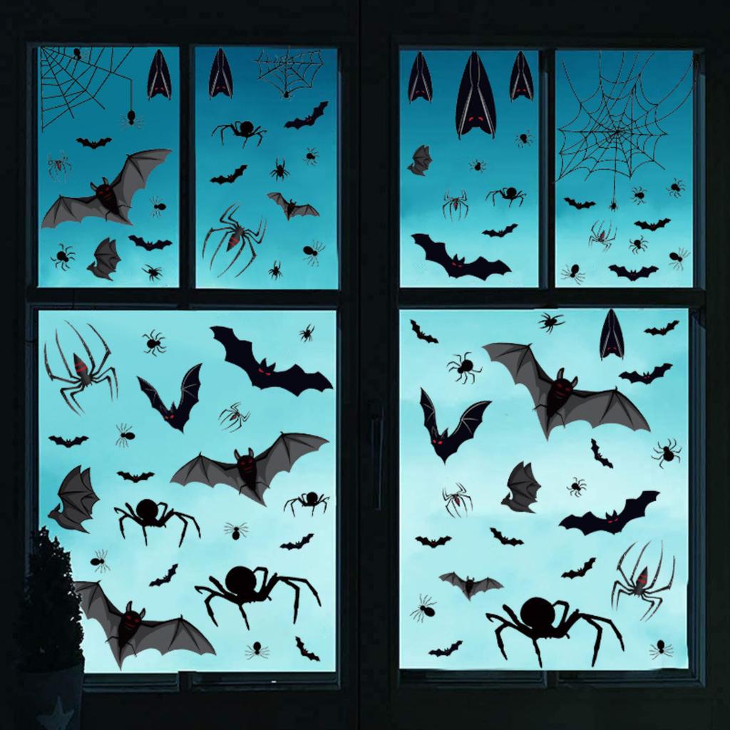 Halloween Static Clings Window Decorations Spiders Bats Webs PVC Stickers for Living Room Bedroom Seasonal Party Home Decor
