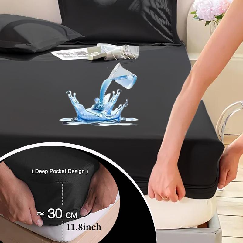 Wasserdichtes Bettlaken-Set(1*Spannbettlaken+2*Kissenbezug),Unifarbiges weiches Bettlaken Wasserdichter und staubdichter Matratzenschoner