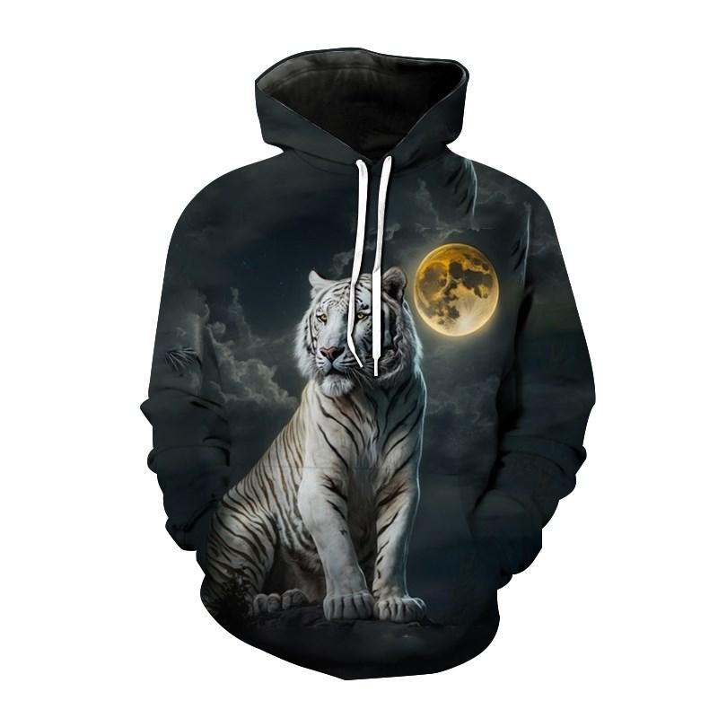 Yeni moda Erkek kaplan desenli Sweatshirt 3D Baskılı cepli Bol Uzun Kollu Kapüşonlu Giyim