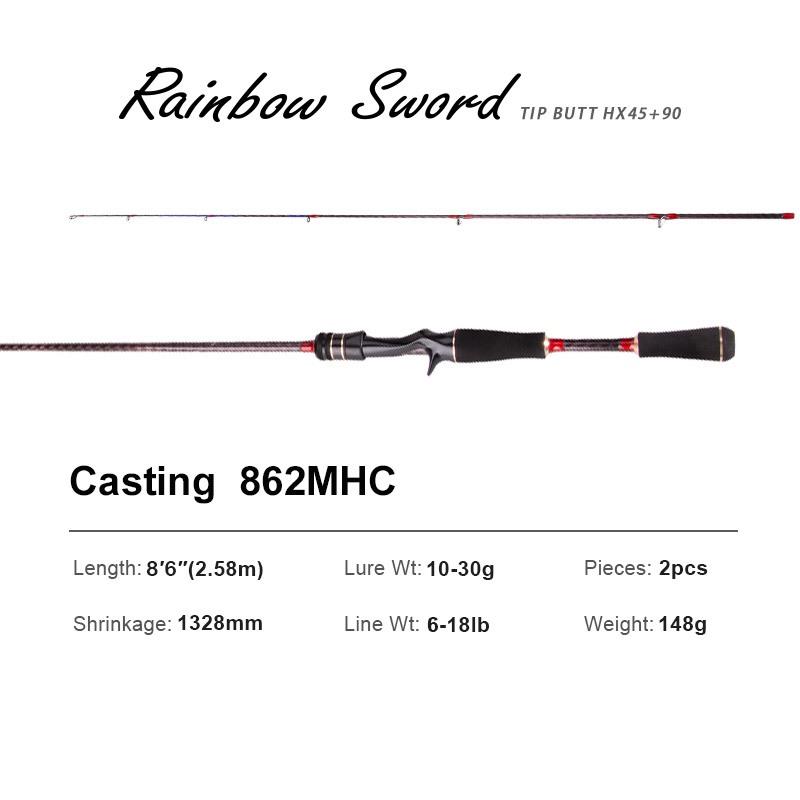 RAINBOW SWORD Spinning Casting Fishing Rod Fuji Ring F Action Lure Rod High Carbon Bass Pike Rod Fishing Rod