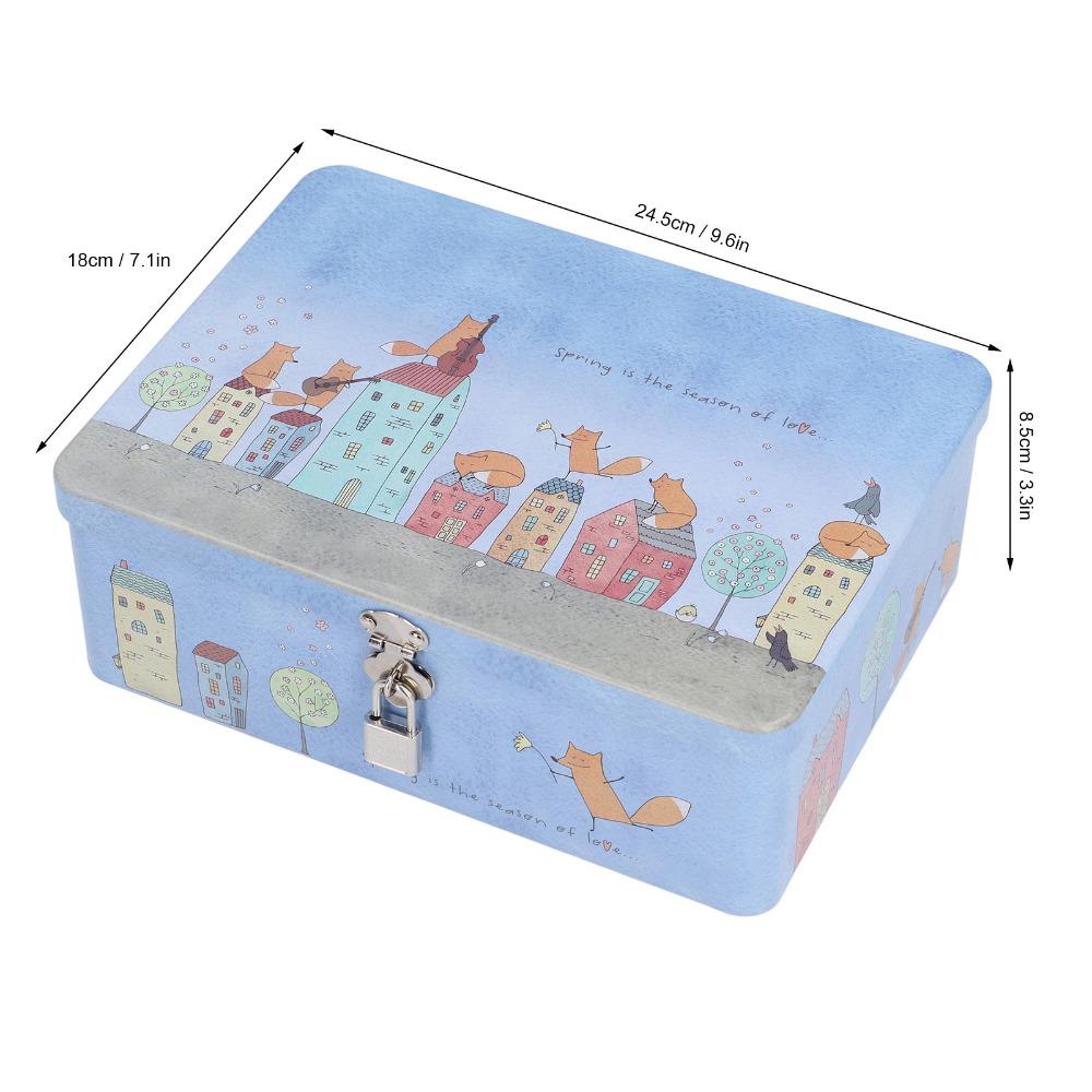 Square Tinplate Storage Box Large Capacity Storage Box With Lock  For Home Kitchen