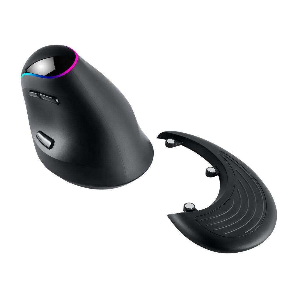 2.4Ghz USB Wireless Vertical 7-Button Optical Gaming Mouse, Rechargeable, RGB Lighting, Ergonomic, Right-Handed, Large, Detachable Wrist Rest,