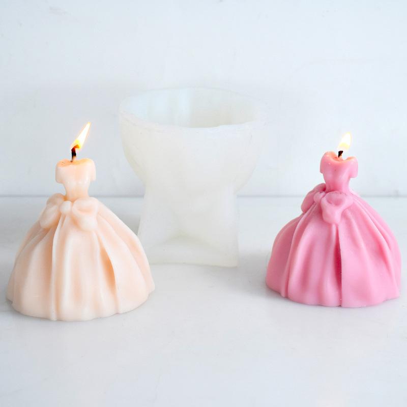 3D dlouhá sukně Svatba Svíčka Silikonová forma DIY Aromaterapie Sádra Ozdoba šatů Čokoládová forma na dort Svatební dárek Řemesla