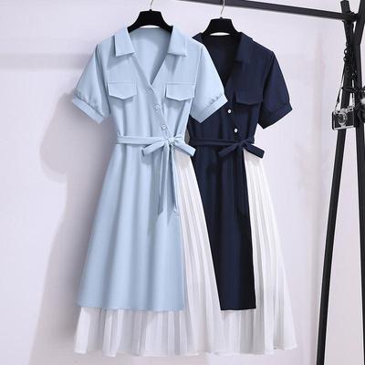 Summer New Slim Patchwork Dress Large Women Cover Meat Age Reduction
