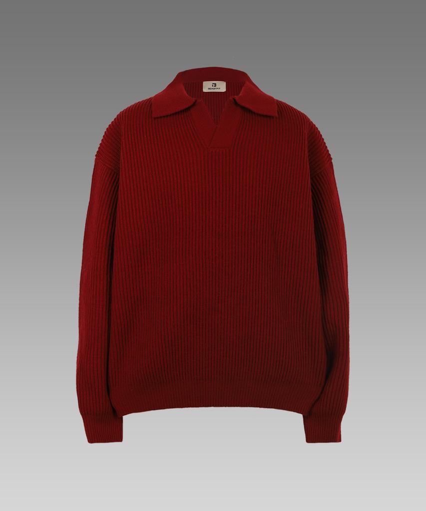 BOASTFIT Signature Oversized Open Collar Wool Knit Burgundy