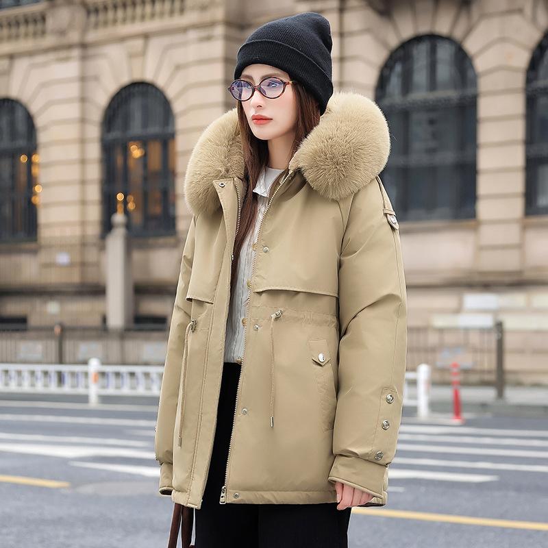 Pie Overcome Inside Velvet Women's Big Fur Collar Winter New Thin Down Cotton Jacket