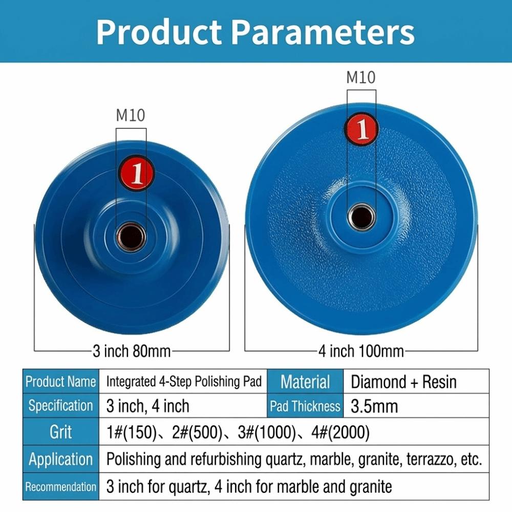 4 Step Grinding Disc Wet Dry Diamond Pad Stone Polishing Tool Grinding Pad  Quartz Stone
