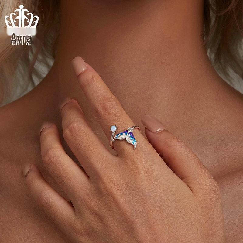 Avle Exquisite Fantasy Fishtail Ring: S925 Sterling Silver, Platinum-Plated, Adjustable Women's Jewelry