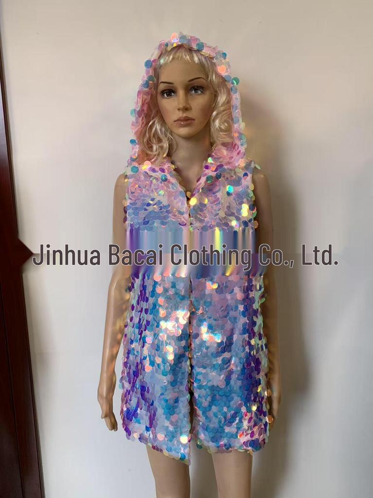 Women's LED Glowing Sequin Jacket – Hooded Nightclub Performance Vest