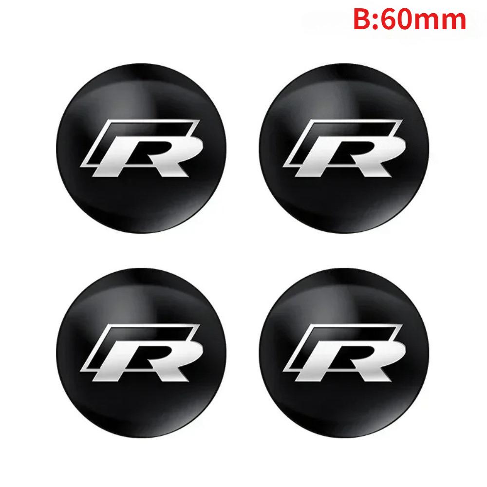 4pcs 56mm 60mm 65mm R Car Emblem Wheel Hub Center Cap Stickers For Tiguan Bora POLO PASSAT CC Touran GOLF Jetta Arteon