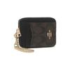 Coach Card Case Color Block Zipper Metal Logo Canvas and Leather Card Case Women's Black Brown Presbyopia