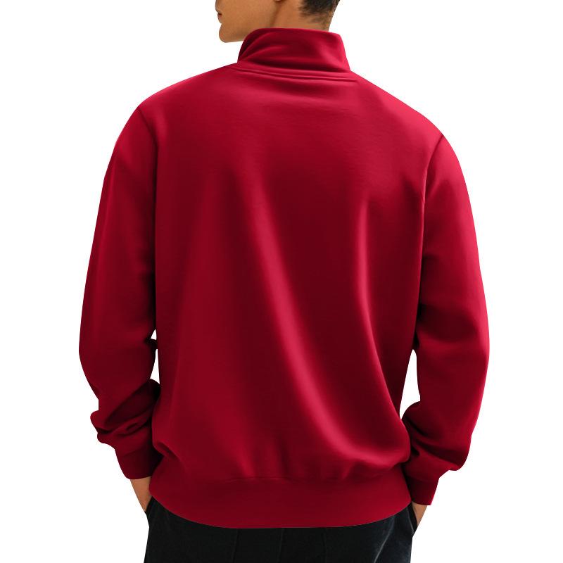 Men's Autumn Winter Casual Zipper Stand Collar Fleece Hoodie Jacket