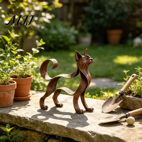 Cat Lover Birthday Presents Metal Hollow Figurine, Retro Silhouette Art Sculpture, Rustic Unique Desk Ornaments Statue for Home Decor Living