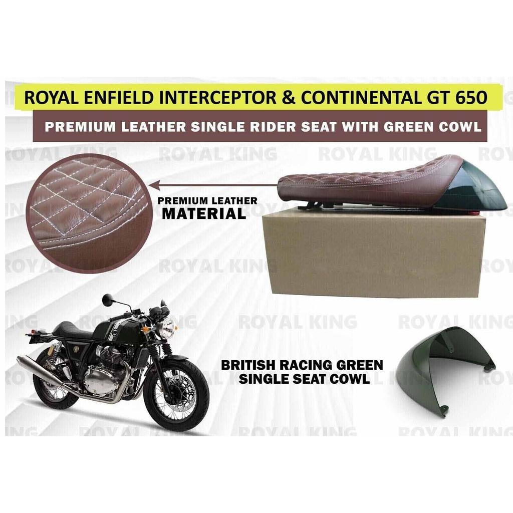 Leather "Single Rider Seat With Green Cowl" Fit For Royal Enfield INT/GT 650