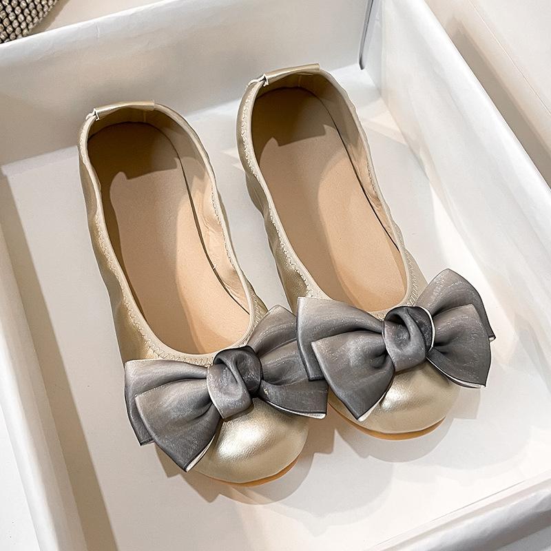 

Модные балетки с мягкой подошвой и кружевным бантом, женские, золотые/серебряные, удобные складные лоферы, женские мокасины-ролл-ап, балерина 34 золотой
